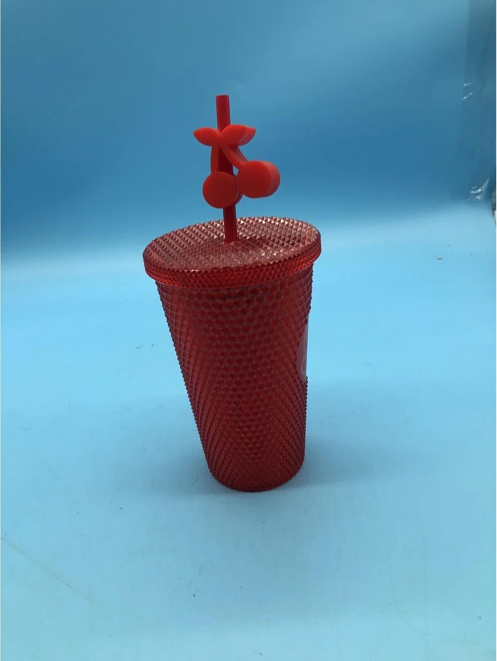 Cherry On Top Studded Tumbler 20oz Red Plastic Straw Lid Cherries Drink Cup